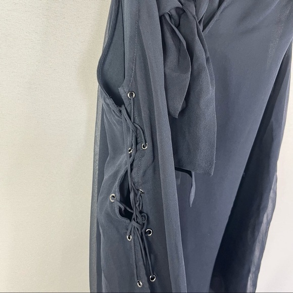 Haute Hippie Navy Blue Tie Neck Lace Up Side Silk Tank Top XS - Picture 4 of 4